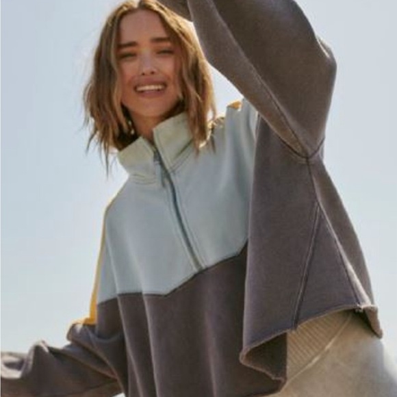 Free People Split Second 1/2 Zip Pullover Navy Combo - Picture 6 of 9